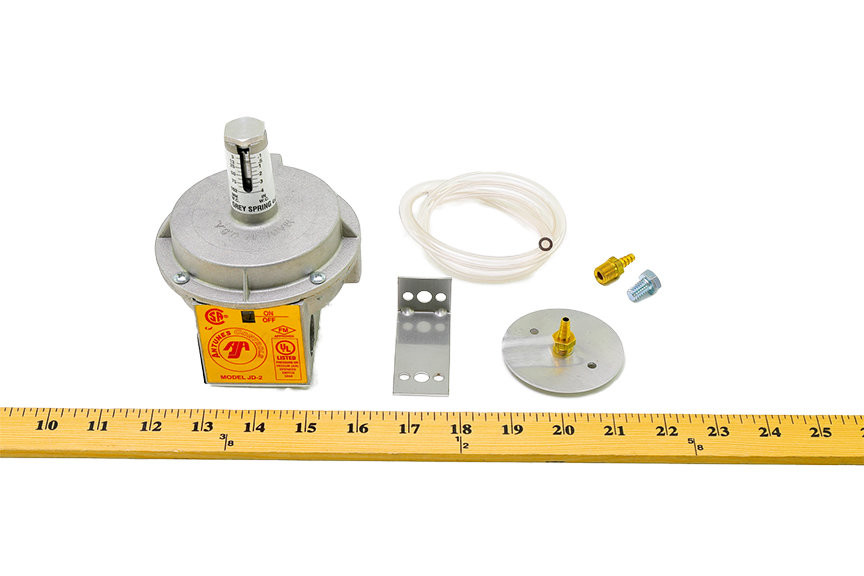 Antunes Single Pole Double Throw .1" - 4" W.C. Air Pressure Switch Auto Reset with Accessory Kit Front with Ruler