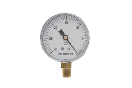 Ashcroft 1005 - 2-1/2" Dial, 1-4" Bottom Mount, 0-30" Vacuum Gauge