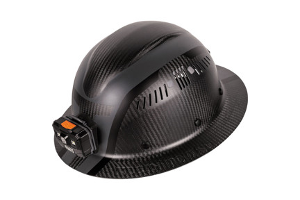 Klein Carbon Fiber Full Brim Hard Hat with Headlamp, Spartan